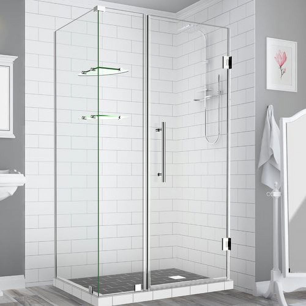 SEN962EZ-CH-422836-10 72 x 42 x 36.38 in. Bromley Frameless Corner Hinged Shower Enclosure with Glass Shelves, Chrome