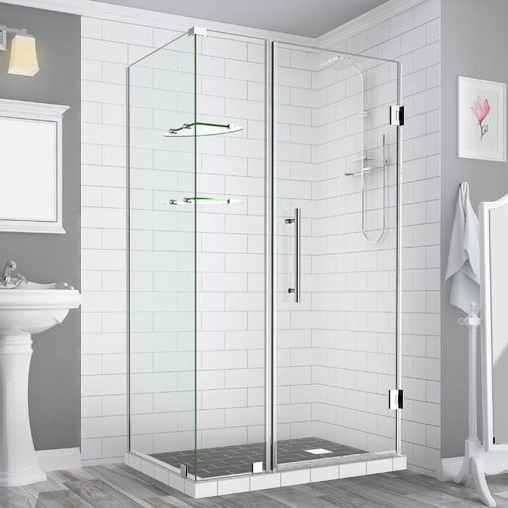 72 x 44 x 32.38 in. Bromley Frameless Corner Hinged Shower Enclosure with Glass Shelves, Chrome