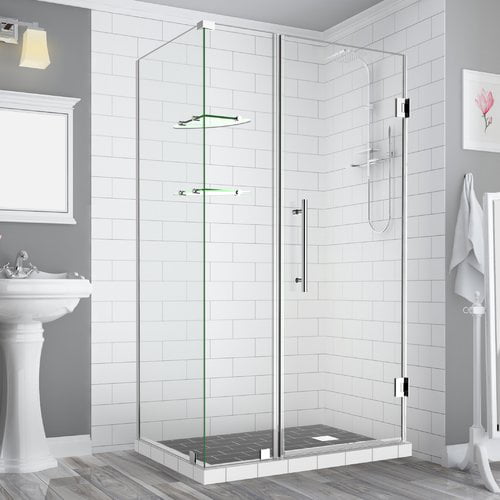 72 x 44 x 34.38 in. Bromley Frameless Corner Hinged Shower Enclosure with Glass Shelves, Chrome
