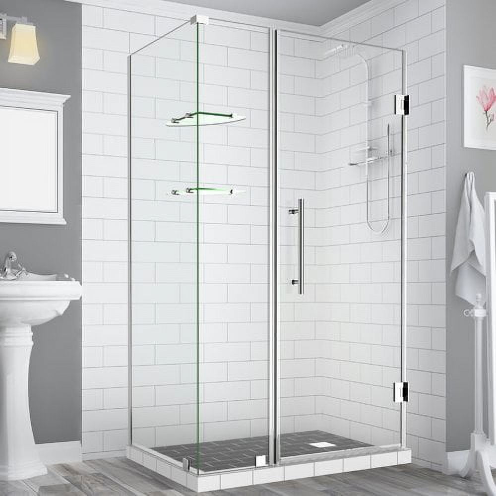 72 x 44 x 36.38 in. Bromley Frameless Corner Hinged Shower Enclosure with Glass Shelves, Chrome