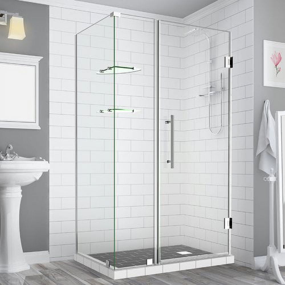 72 x 44 x 38.38 in. Bromley Frameless Corner Hinged Shower Enclosure with Glass Shelves, Chrome