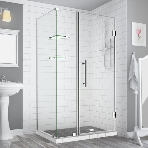 72 x 44 x 32.38 in. Bromley Frameless Corner Hinged Shower Enclosure with Glass Shelves, Chrome