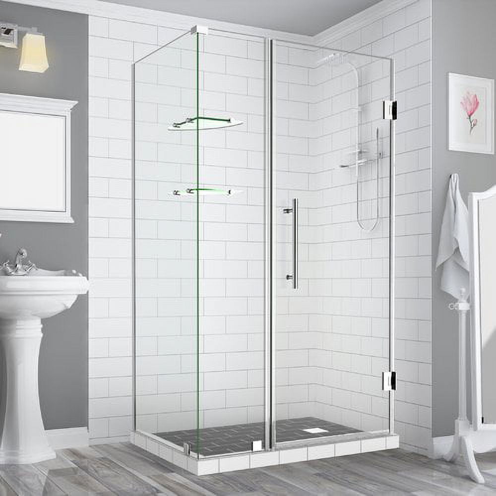 72 x 44 x 34.38 in. Bromley Frameless Corner Hinged Shower Enclosure with Glass Shelves, Chrome