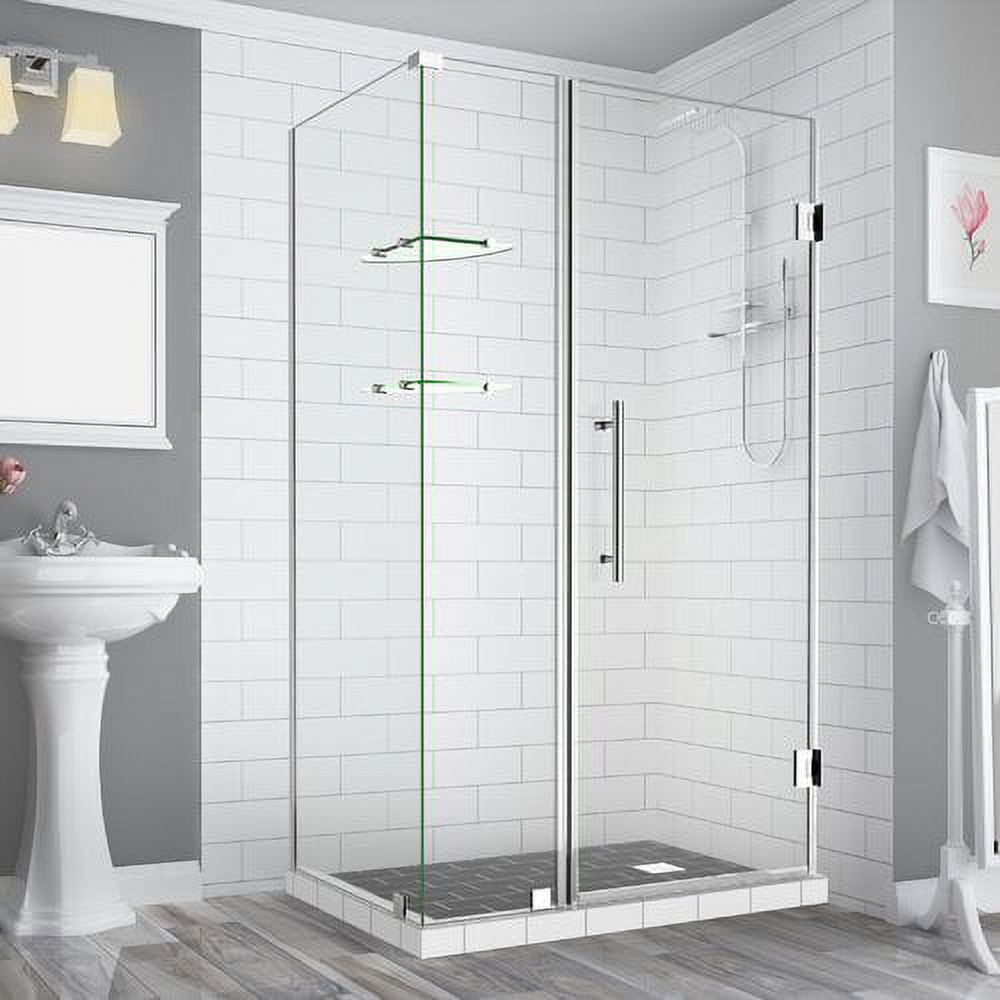 SEN962EZ-CH-443036-10 72 x 44 x 36.38 in. Bromley Frameless Corner Hinged Shower Enclosure with Glass Shelves, Chrome