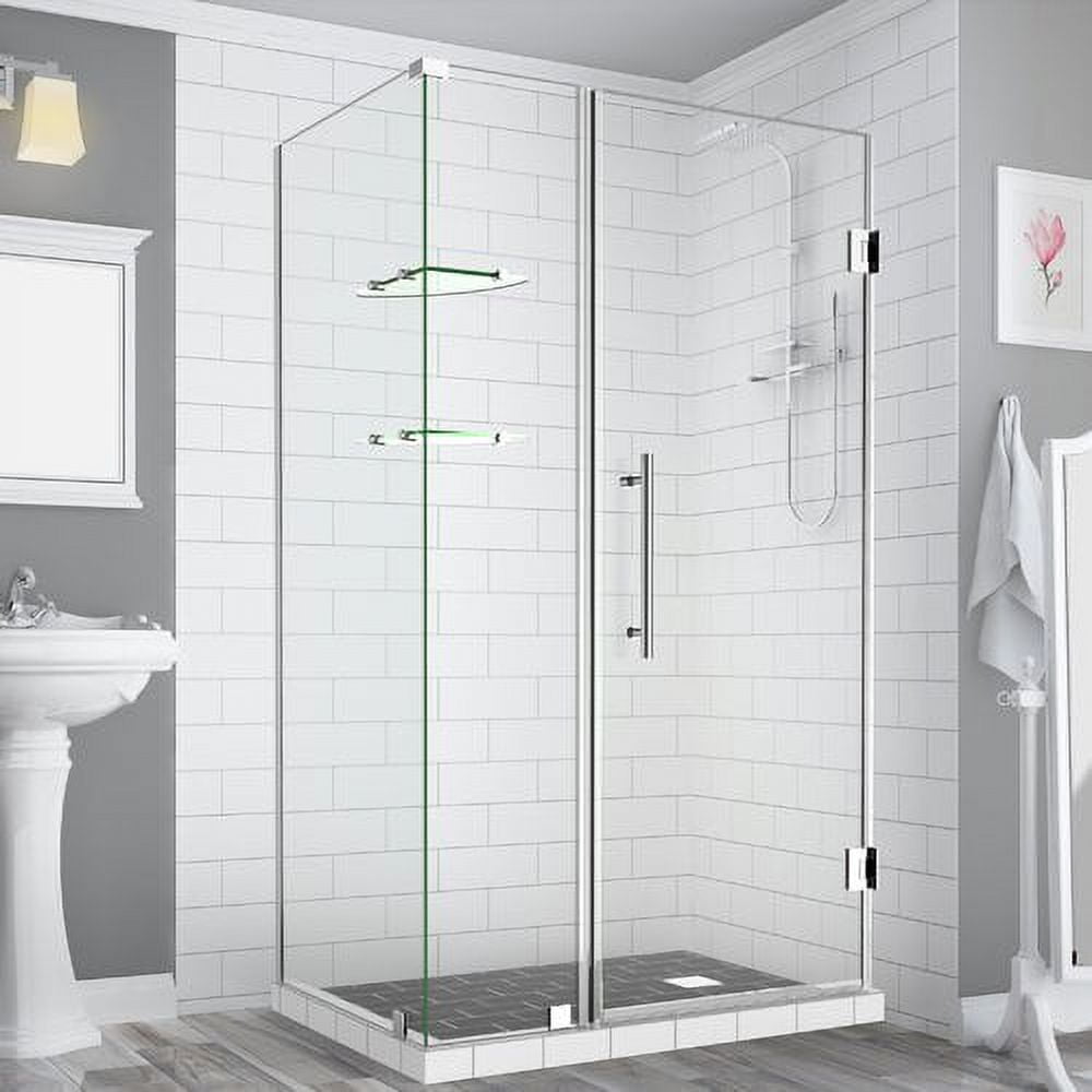 72 x 44 x 38.38 in. Bromley Frameless Corner Hinged Shower Enclosure with Glass Shelves, Chrome