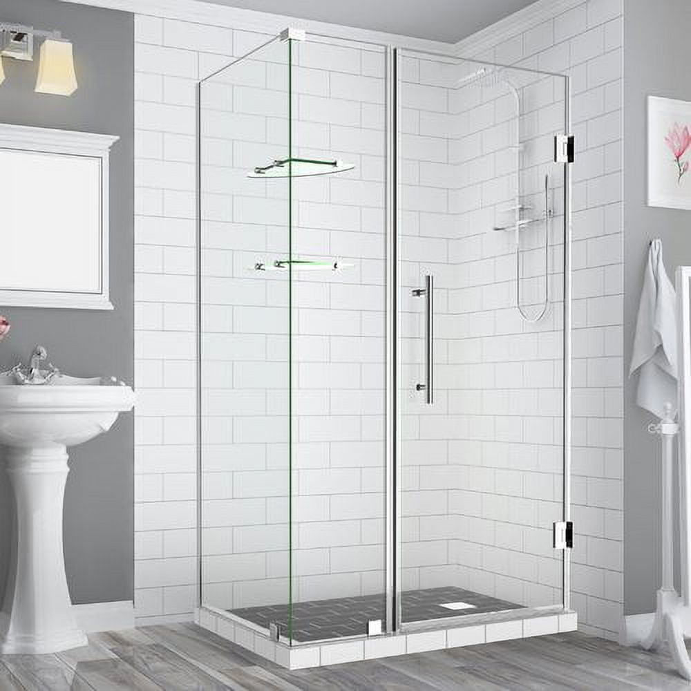 72 x 45 x 30.38 in. Bromley Frameless Corner Hinged Shower Enclosure with Glass Shelves, Chrome