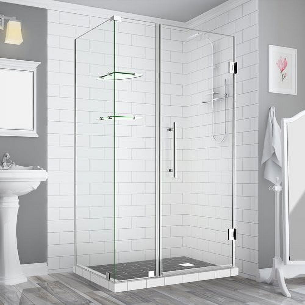 72 x 45 x 34.38 in. Bromley Frameless Corner Hinged Shower Enclosure with Glass Shelves, Chrome