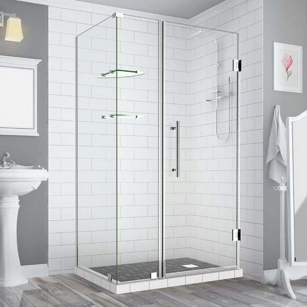 SEN962EZ-CH-452338-10 72 x 45 x 38.38 in. Bromley Frameless Corner Hinged Shower Enclosure with Glass Shelves, Chrome