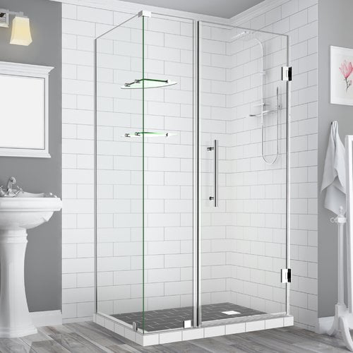 72 x 45 x 30.38 in. Bromley Frameless Corner Hinged Shower Enclosure with Glass Shelves, Chrome