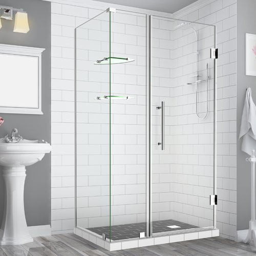 72 x 45 x 32.38 in. Bromley Frameless Corner Hinged Shower Enclosure with Glass Shelves, Chrome