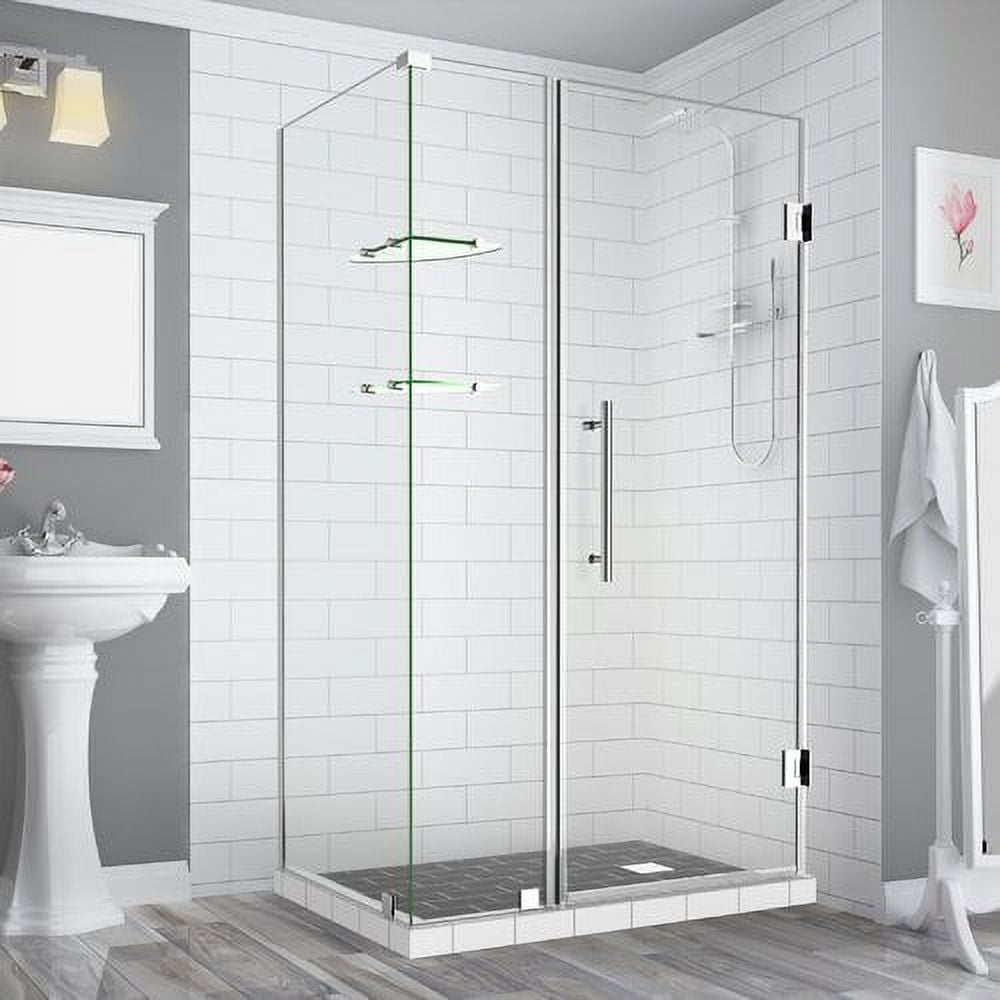 72 x 45 x 34.38 in. Bromley Frameless Corner Hinged Shower Enclosure with Glass Shelves, Chrome