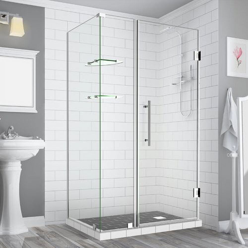 72 x 45 x 36.38 in. Bromley Frameless Corner Hinged Shower Enclosure with Glass Shelves, Chrome