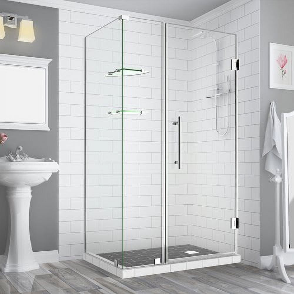 72 x 45 x 38.38 in. Bromley Frameless Corner Hinged Shower Enclosure with Glass Shelves, Chrome