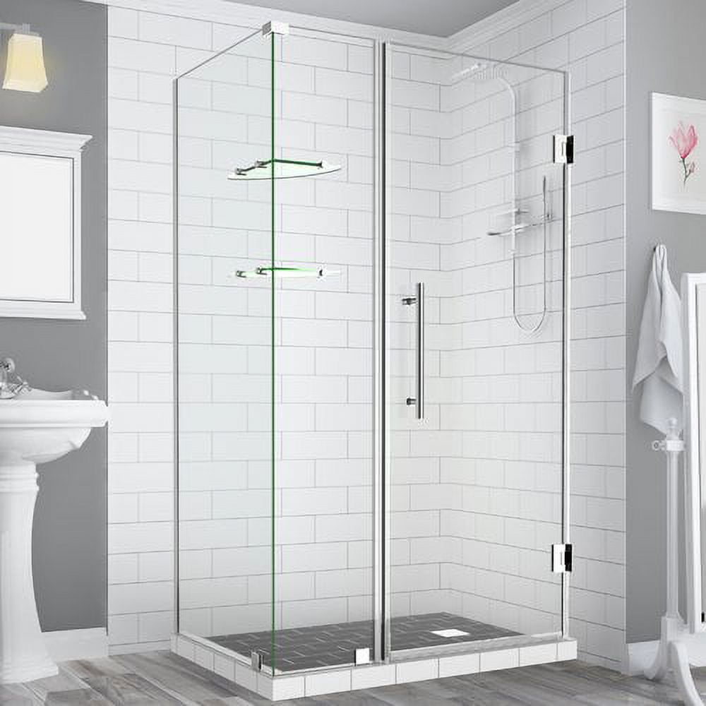 72 x 46 x 30.38 in. Bromley Frameless Corner Hinged Shower Enclosure with Glass Shelves, Chrome