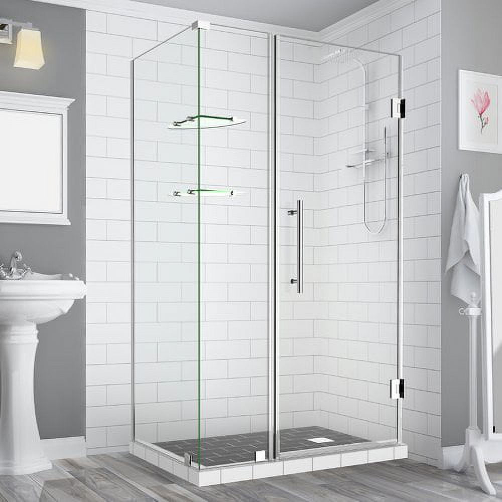 72 x 46 x 32.38 in. Bromley Frameless Corner Hinged Shower Enclosure with Glass Shelves, Chrome