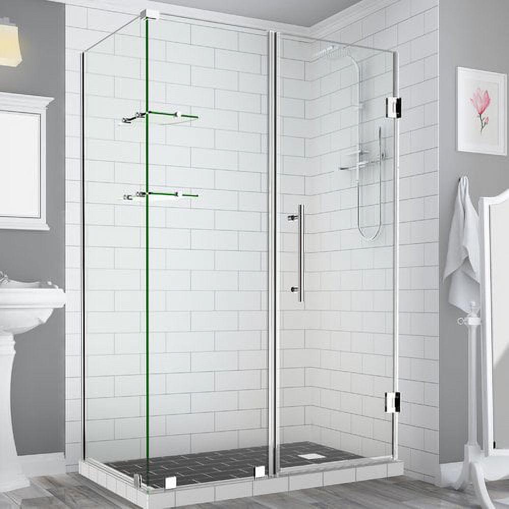 Bromley Frameless Corner Hinged Shower Enclosure with Glass Shelves - Chrome - 72 x 71 x 30.38 in.