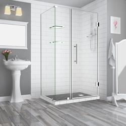 Bromley Frameless Corner Hinged Shower Enclosure with Glass Shelves - Chrome - 72 x 71 x 36.38 in.