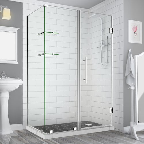 SEN962EZ-CH-723630-10 72 x 72 x 30.38 in. Bromley Frameless Corner Hinged Shower Enclosure with Glass Shelves, Chrome