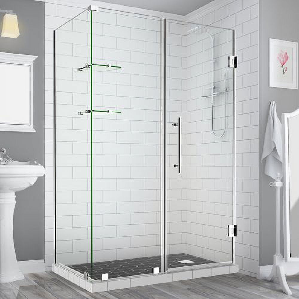 72 x 72 x 36.38 in. Bromley Frameless Corner Hinged Shower Enclosure with Glass Shelves, Chrome