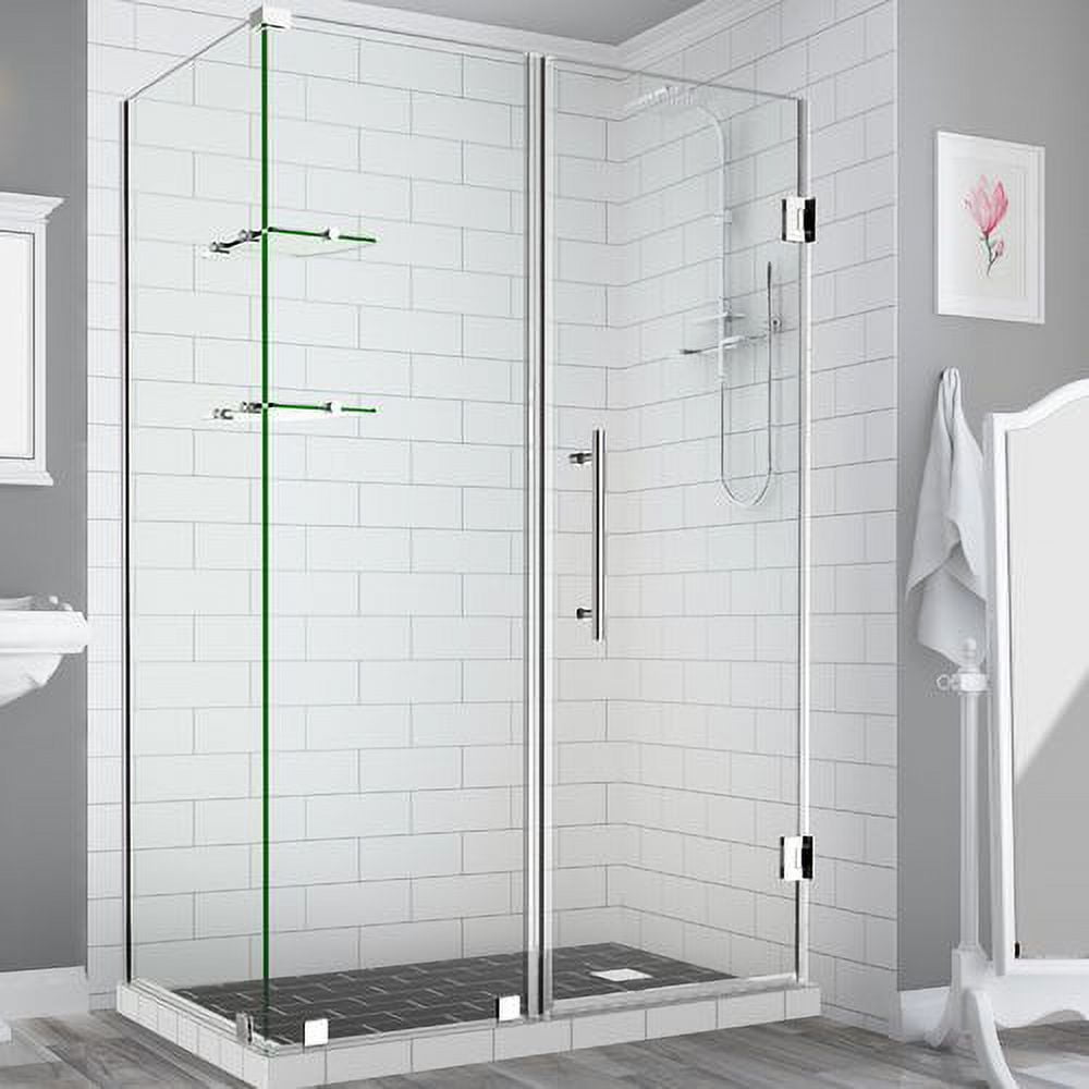 72 x 73 x 30.38 in. Bromley Frameless Corner Hinged Shower Enclosure with Glass Shelves, Chrome