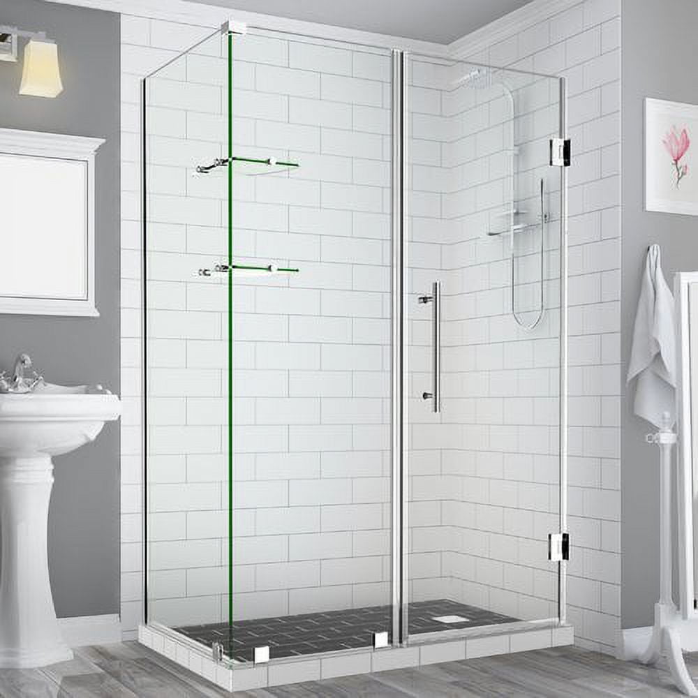 72 x 74 x 30.38 in. Bromley Frameless Corner Hinged Shower Enclosure with Glass Shelves, Chrome