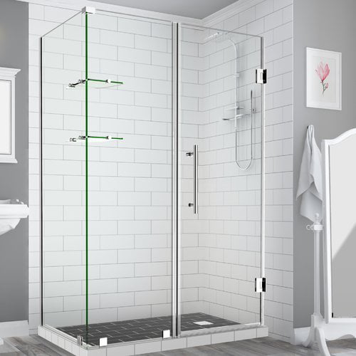 72 x 76 x 32.38 in. Bromley Frameless Corner Hinged Shower Enclosure with Glass Shelves, Chrome