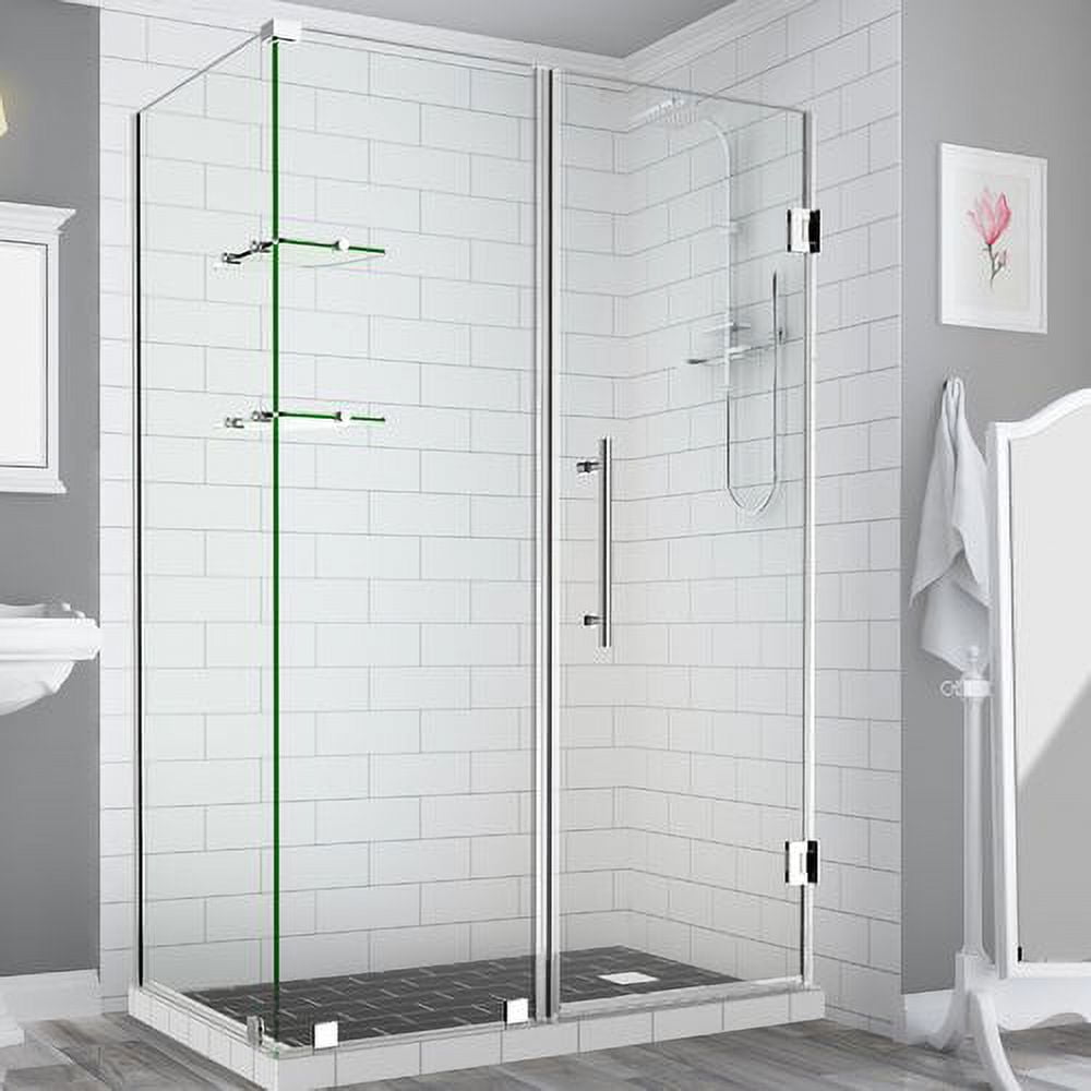 SEN962EZ-CH-763836-10 72 x 76 x 36.38 in. Bromley Frameless Corner Hinged Shower Enclosure with Glass Shelves, Chrome