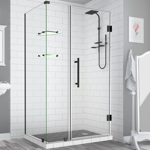 Bromley Frameless Corner Hinged Shower Enclosure with Glass Shelves - Oil Rubbed Bronze - 72 x 36 x 38.38 in.