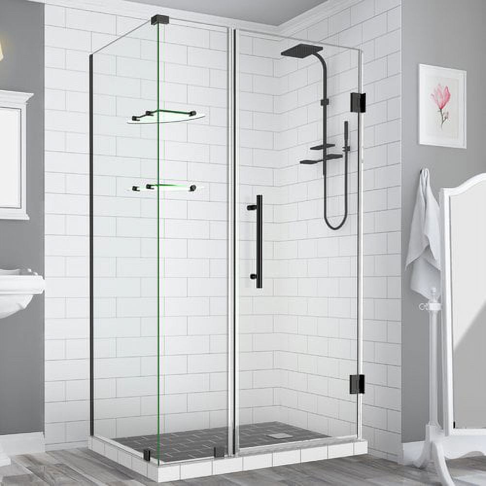 SEN962EZ-ORB-372332-10 72 x 37 x 32.38 in. Bromley Frameless Corner Hinged Shower Enclosure with Glass Shelves, Oil Rubbed Bronze