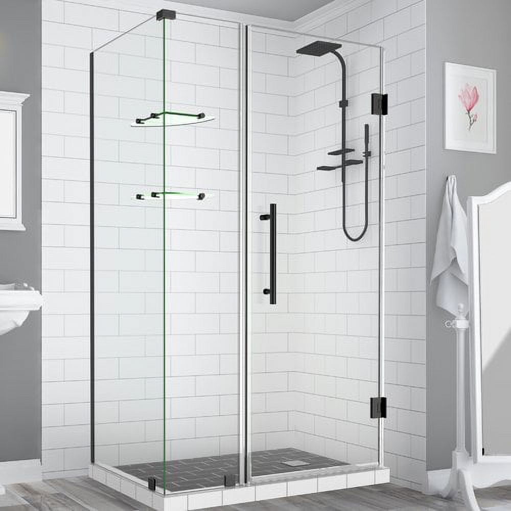Bromley Frameless Corner Hinged Shower Enclosure with Glass Shelves - Oil Rubbed Bronze - 72 x 37 x 34.38 in.