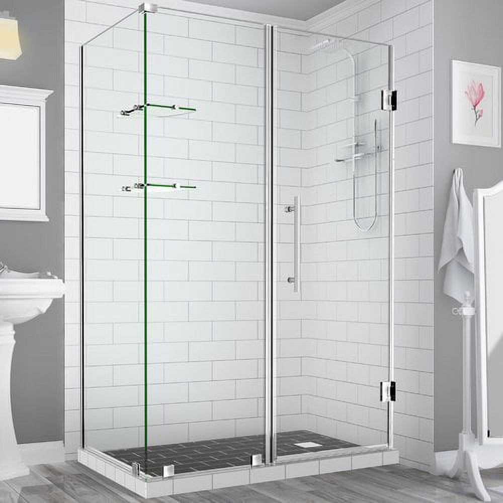 72 x 67 x 30.38 in. Bromley Frameless Corner Hinged Shower Enclosure with Glass Shelves, Stainless Steel
