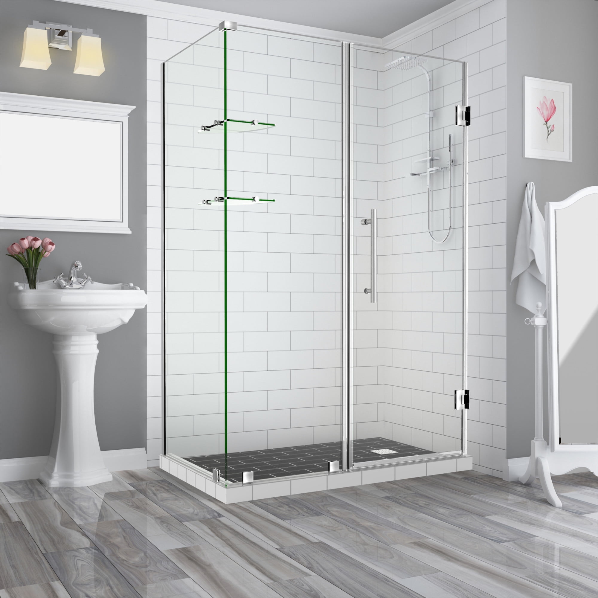 Bromley Frameless Corner Hinged Shower Enclosure - Stainless Steel