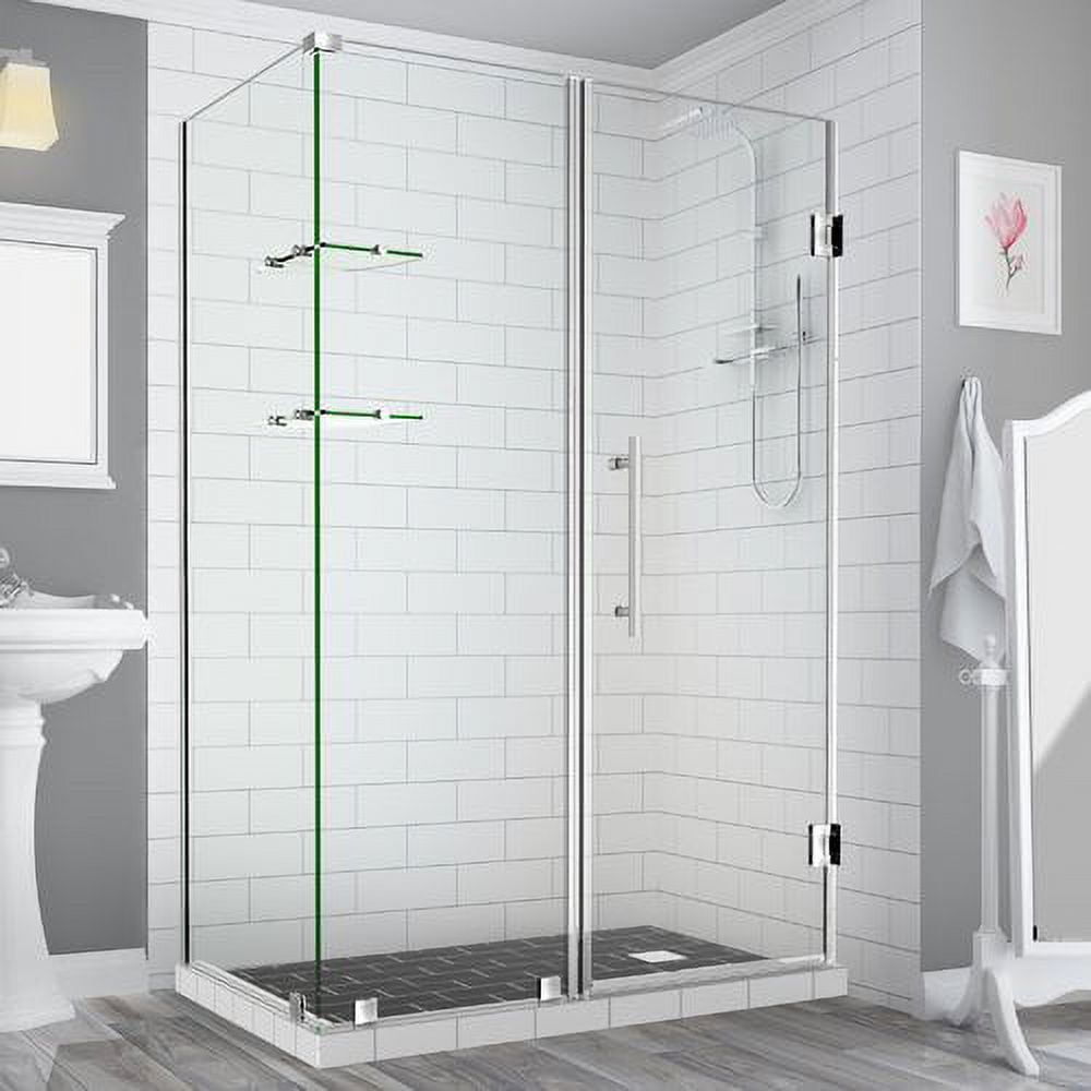 SEN962EZ-SS-683030-10 72 x 68 x 30.38 in. Bromley Frameless Corner Hinged Shower Enclosure with Glass Shelves, Stainless Steel