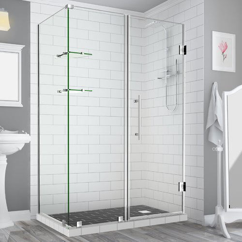72 x 68 x 32.38 in. Bromley Frameless Corner Hinged Shower Enclosure with Glass Shelves, Stainless Steel