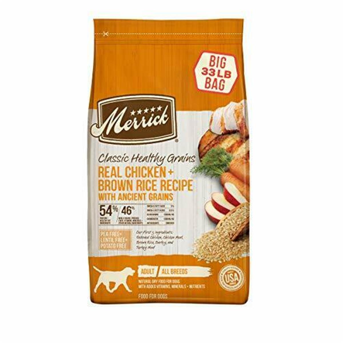 Picture of Merrick Pet Food MP35329 33 lbs Healthy Grains Real Chicken & Brown Rice Receipe Dry Dog Food Bag