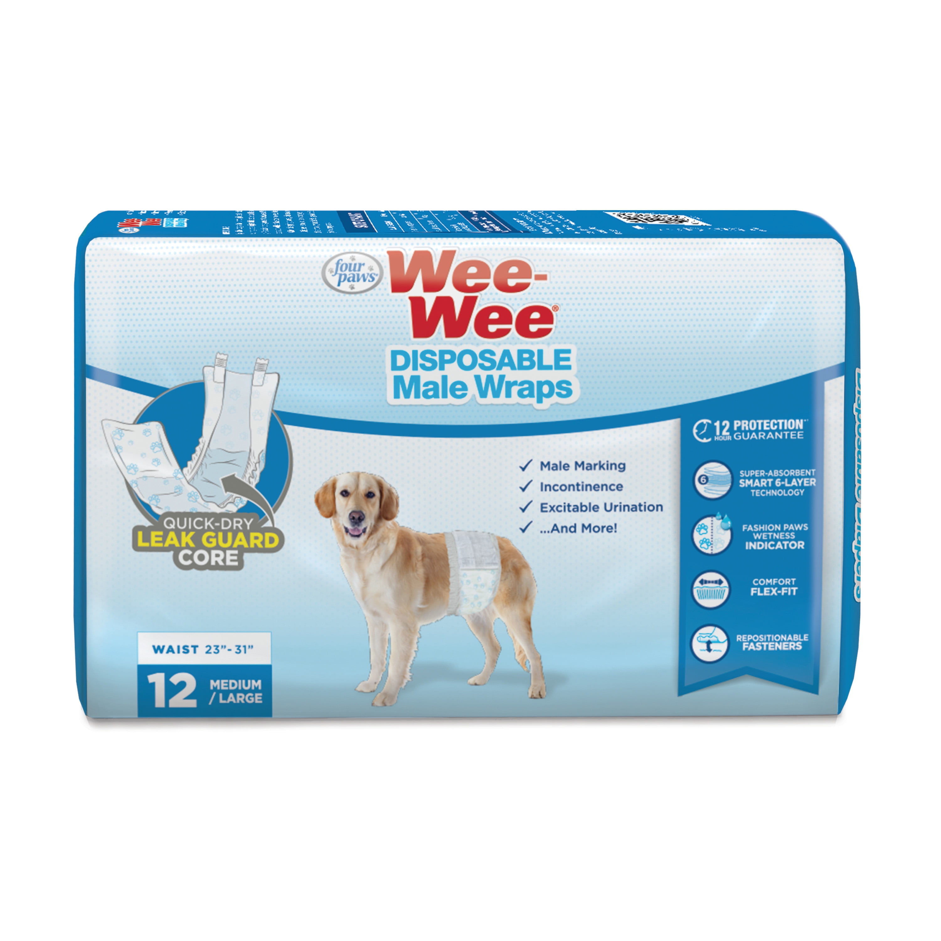 Picture of Central - Four Paws Products FP97227 Wee Wee Display Male Wrap&#44; Medium Large - 12 Count