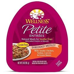 Picture of Wellpet OM09092 3 oz Wellness Small Breed Natural Petite Entrees Shredded Medley with Tender Chicken&#44; Turkey&#44; Carrots & Green Beans Dog Food Tray - Case of 12