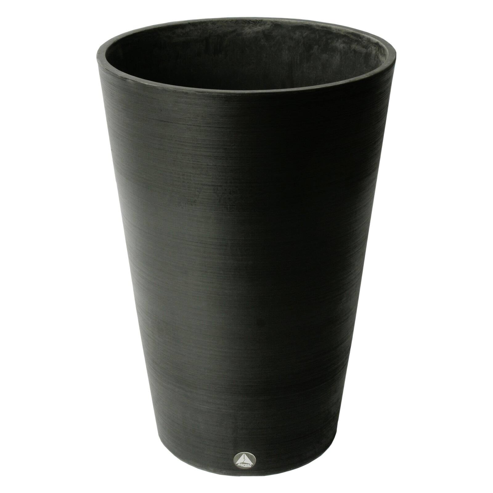 16 x 24 in. Valencia Round Taper Planter with Elevated Plant Shelf - Spun Black