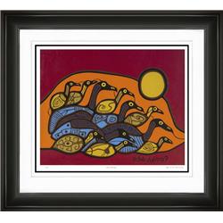 Picture of Autograph Authentic AAAPA32915 30 x 33 in. Bird Family by Norval Morrisseau Framed Art Print