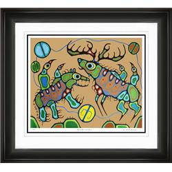 Picture of Autograph Authentic AAAPA32918 30 x 33 in. Sacred Bear with Moose by Norval Morrisseau Framed Art Print