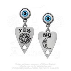 Picture of Alchemy of England E396 Ouija Planchette Earrings - Pewter&#44; Realistic Small Taxidermal Eye & Surgical Steel