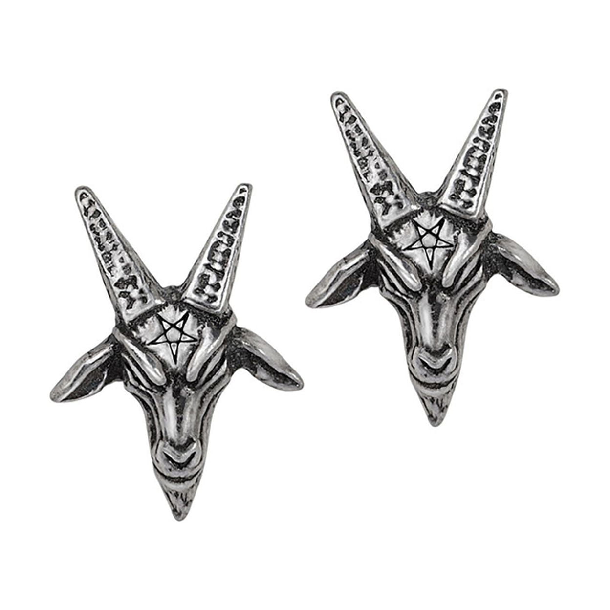0.79 in. Baphomet Earrings Pair Surg Steel Posts Occult Goth Studs, Silver