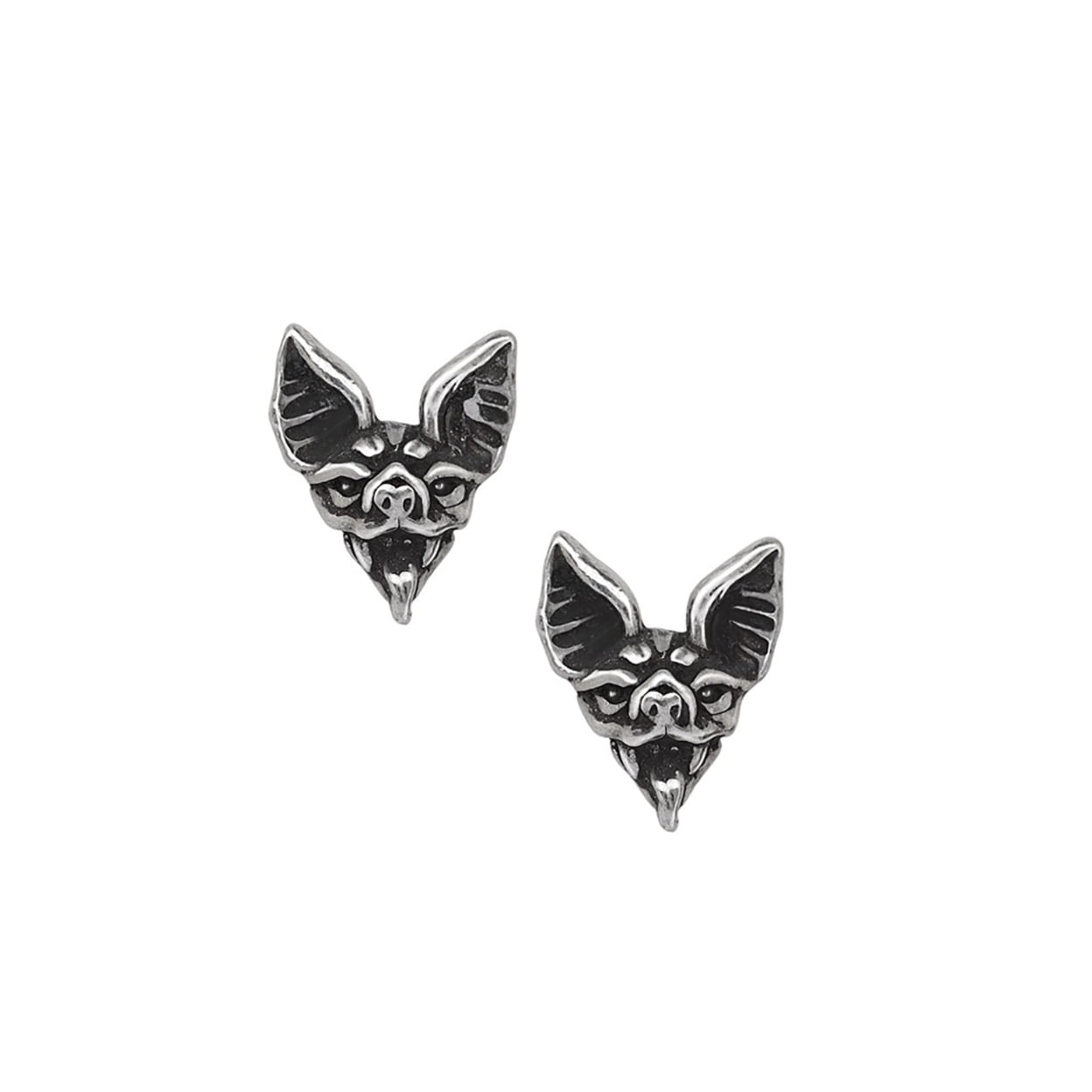 E457 0.63 in. Cauchemar Bat Head Pair Surg Steel Posts Earring Studs, Silver