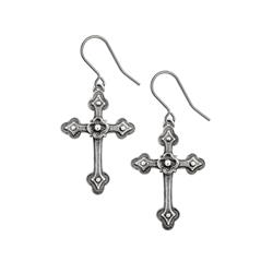 E464 1.50 in. Gothic Devotion Apostle Crosses Earrings, Silver