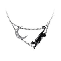 P879 16 in. Minnaloushe Cat & Moon Crescent Necklace, Silver