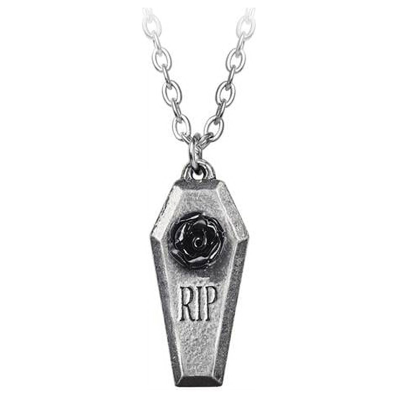 18 in. RIP Rose Resin Rose Coffin Casket Pendant, Silver