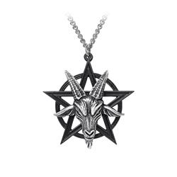 Baphomet Pentagram Pendant Necklace - Black - 21 in. - Pewter Finish