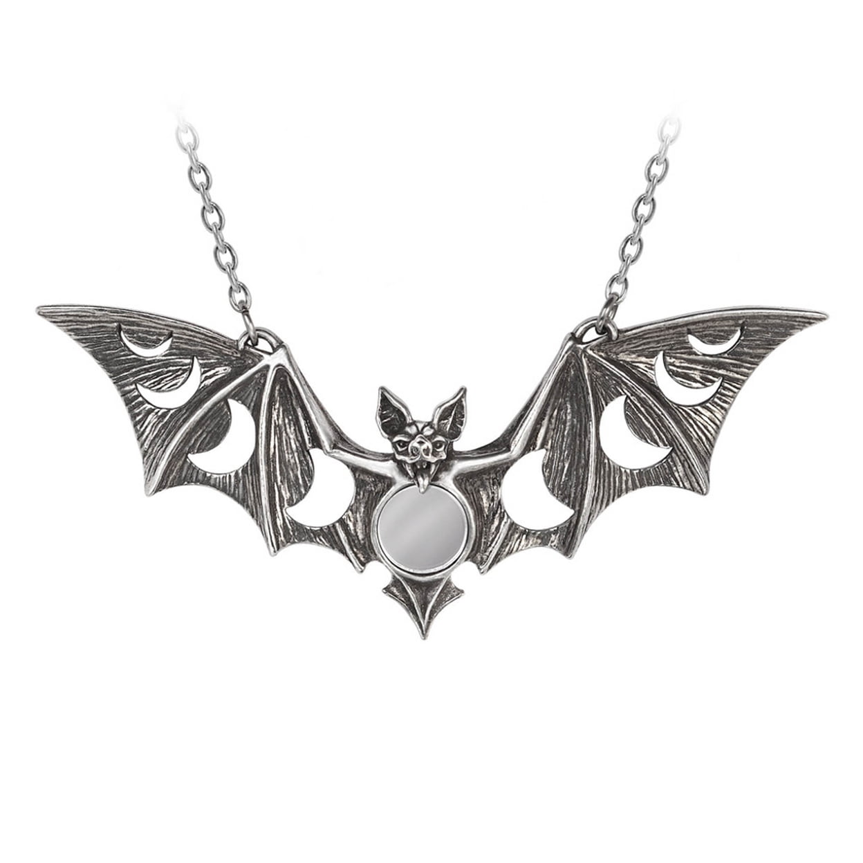 4.84 in. Lunaeca Bat Moon Mirror Pendant Necklace