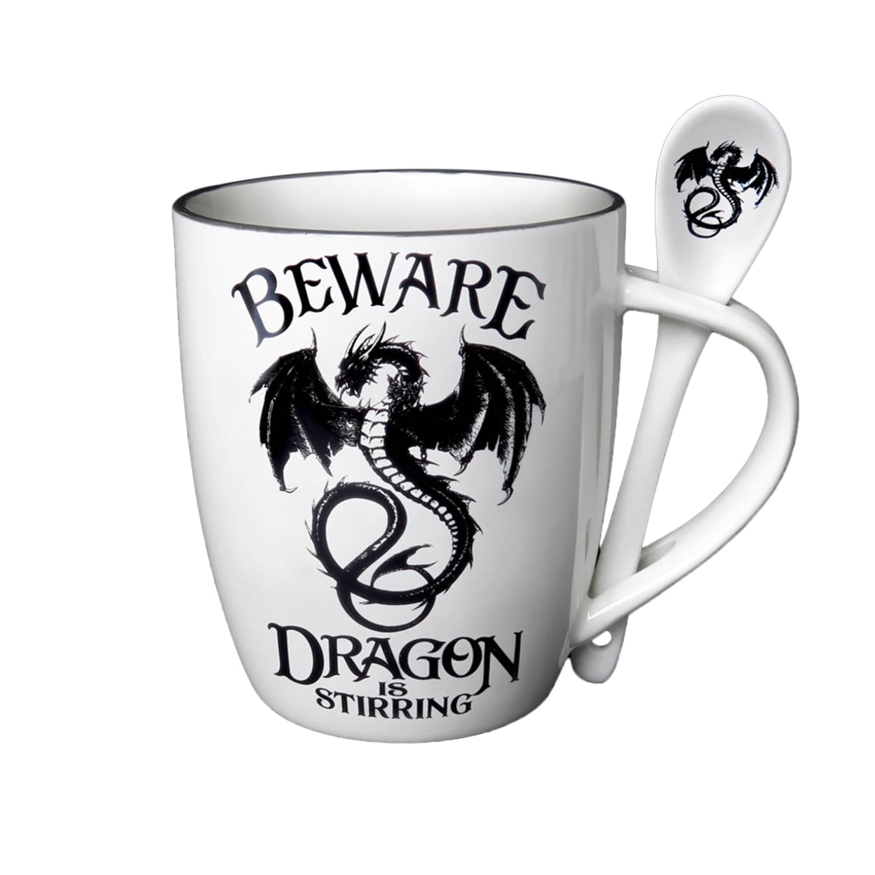 Picture of Alchemy Gothic ALMUG14 5.31 in. Dragon is Stirring Cup Spoon Set&#44; White & Black - 13 oz