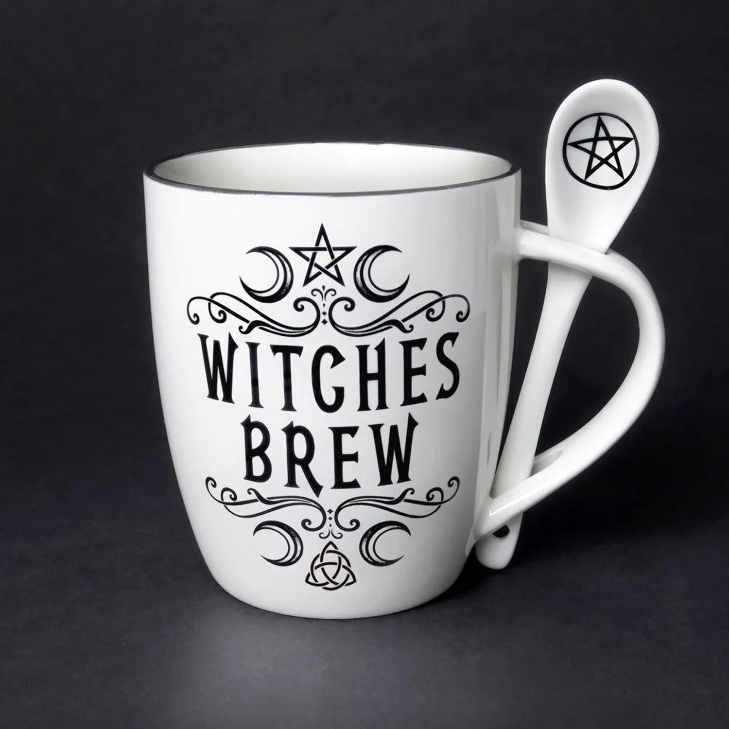 Picture of Alchemy Gothic ALMUG16 5.31 in. Witches Brew Mug Spoon Set&#44; White & Black - 13 oz